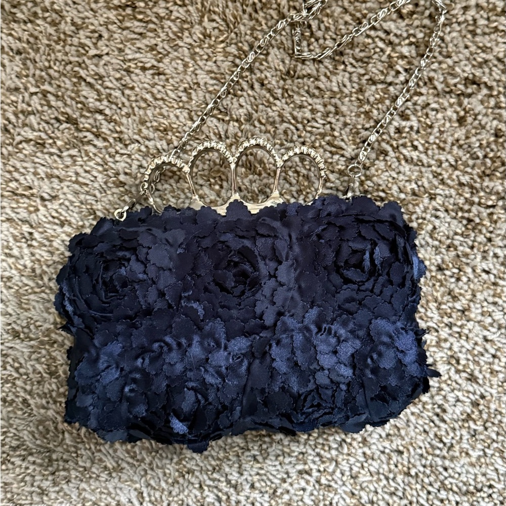 Elegant Navy Floral Clutch